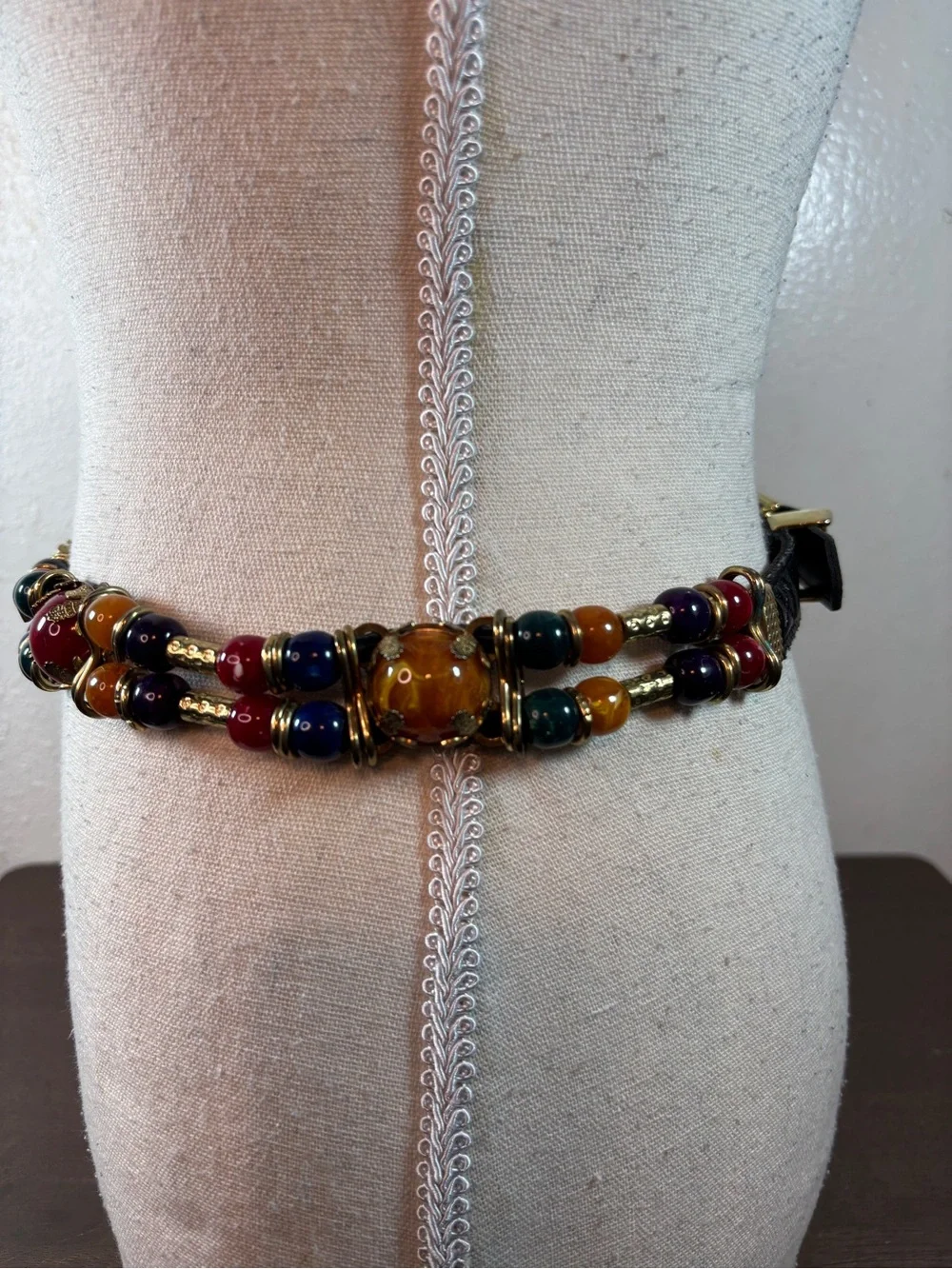 Beaded Multi-Color Belt with Gold Buckle